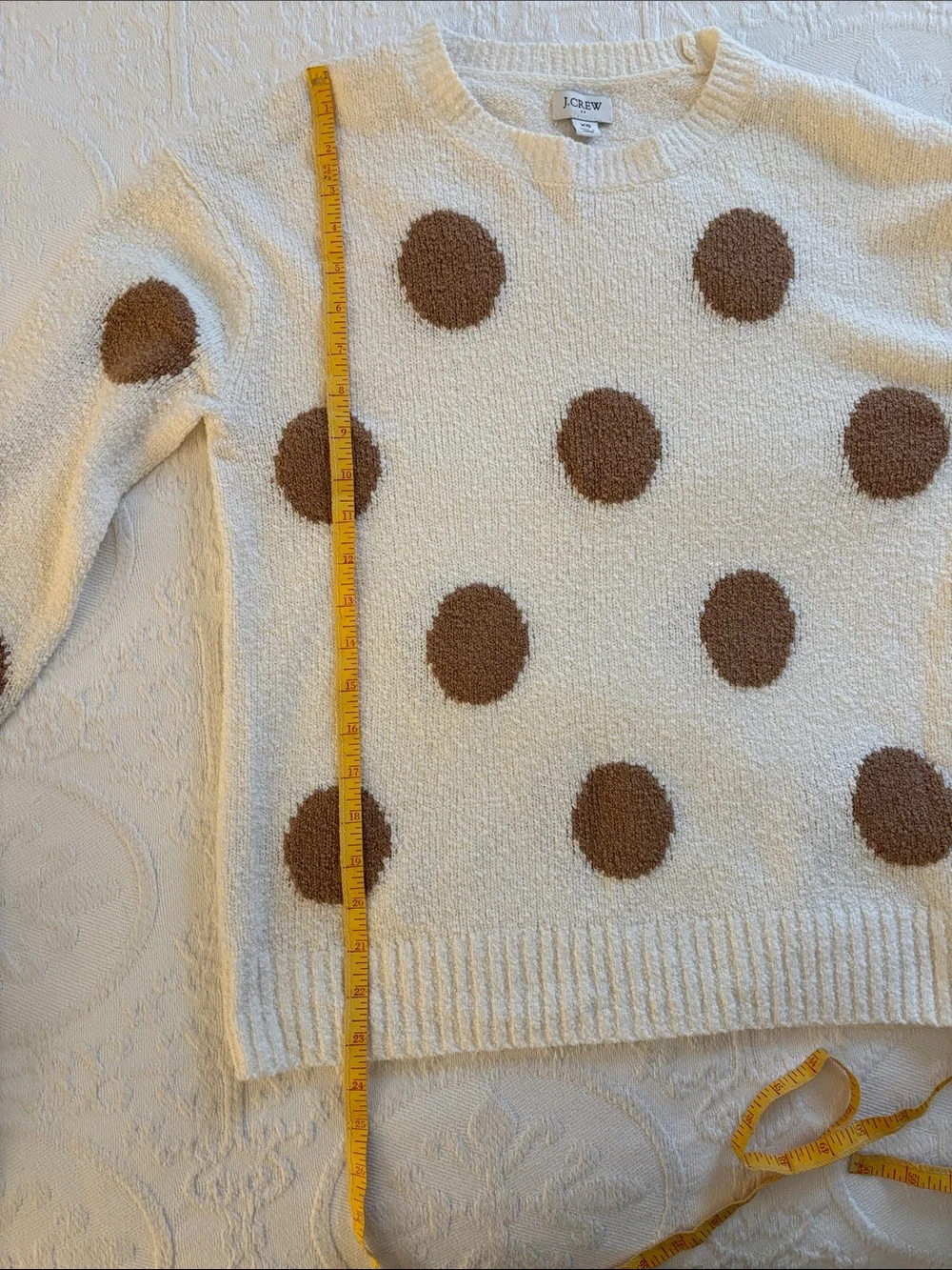 J. Crew Cream Sweater with Brown Polka Dots